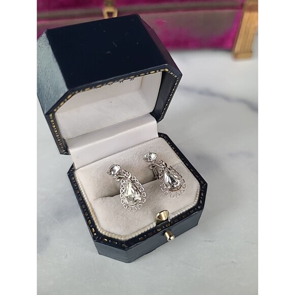 B. David Clear Rhinestone Dangling Clip-on Earrings - Picture 3 of 10